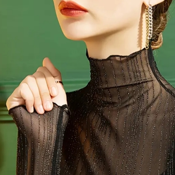 3/$30 Elegant Black Sheer Top - Picture 4 of 6